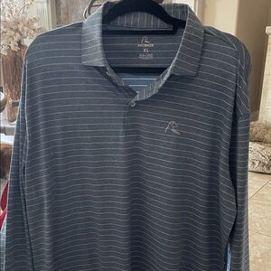 Rhoback Men's Blue heather Striped Polo Shirt long long sleeve